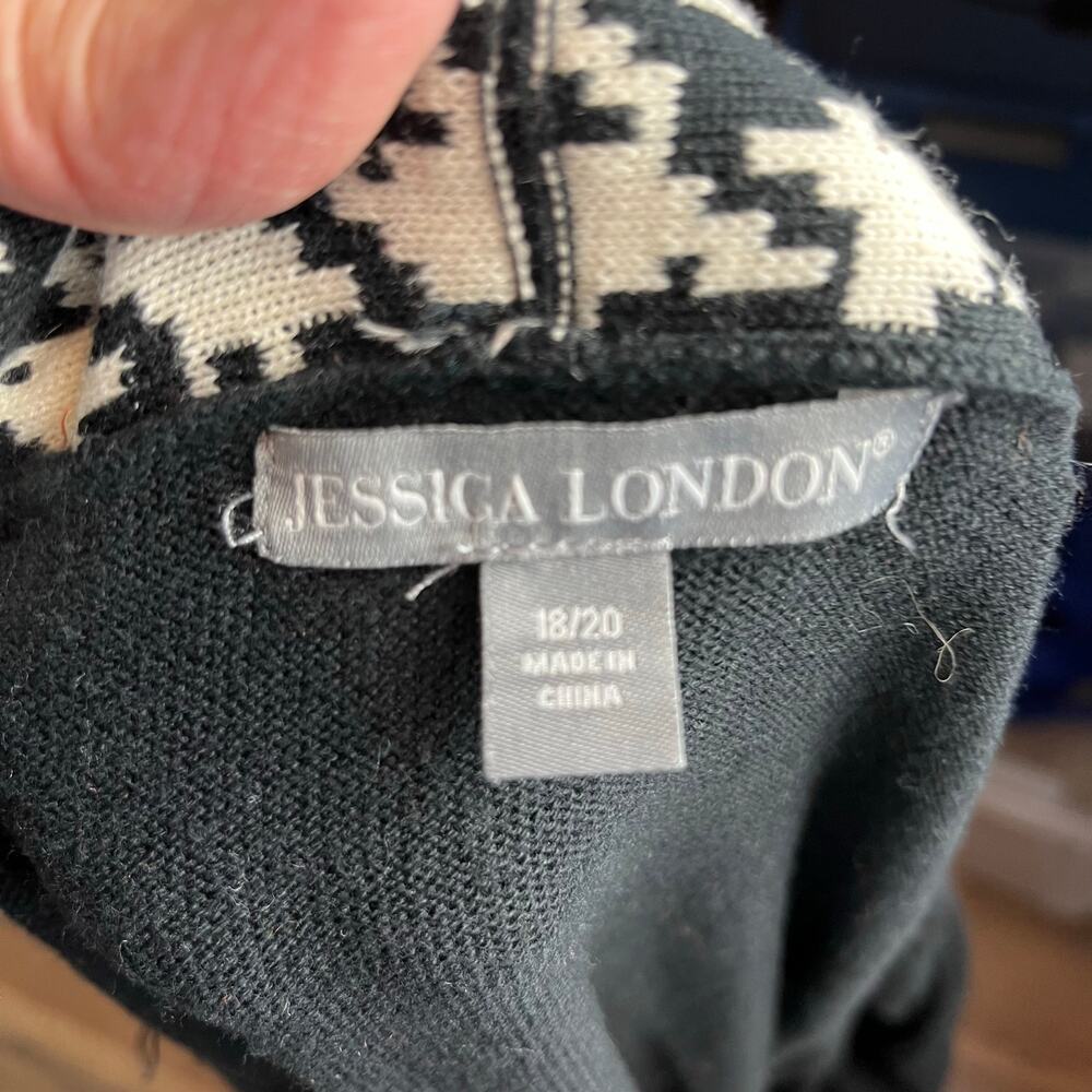 Jessica London Open Front Duster Cardigan Houndstooth Trim 18/20 Preppy Business - Picture 4 of 4